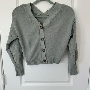 moon & Madison sage green button down long sleeve cropped cardigan